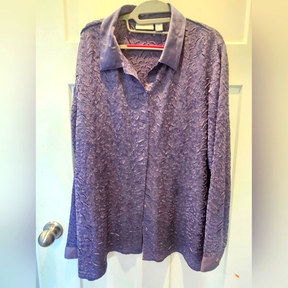 Chico's Purple Crinkle Button-Down Shirt
